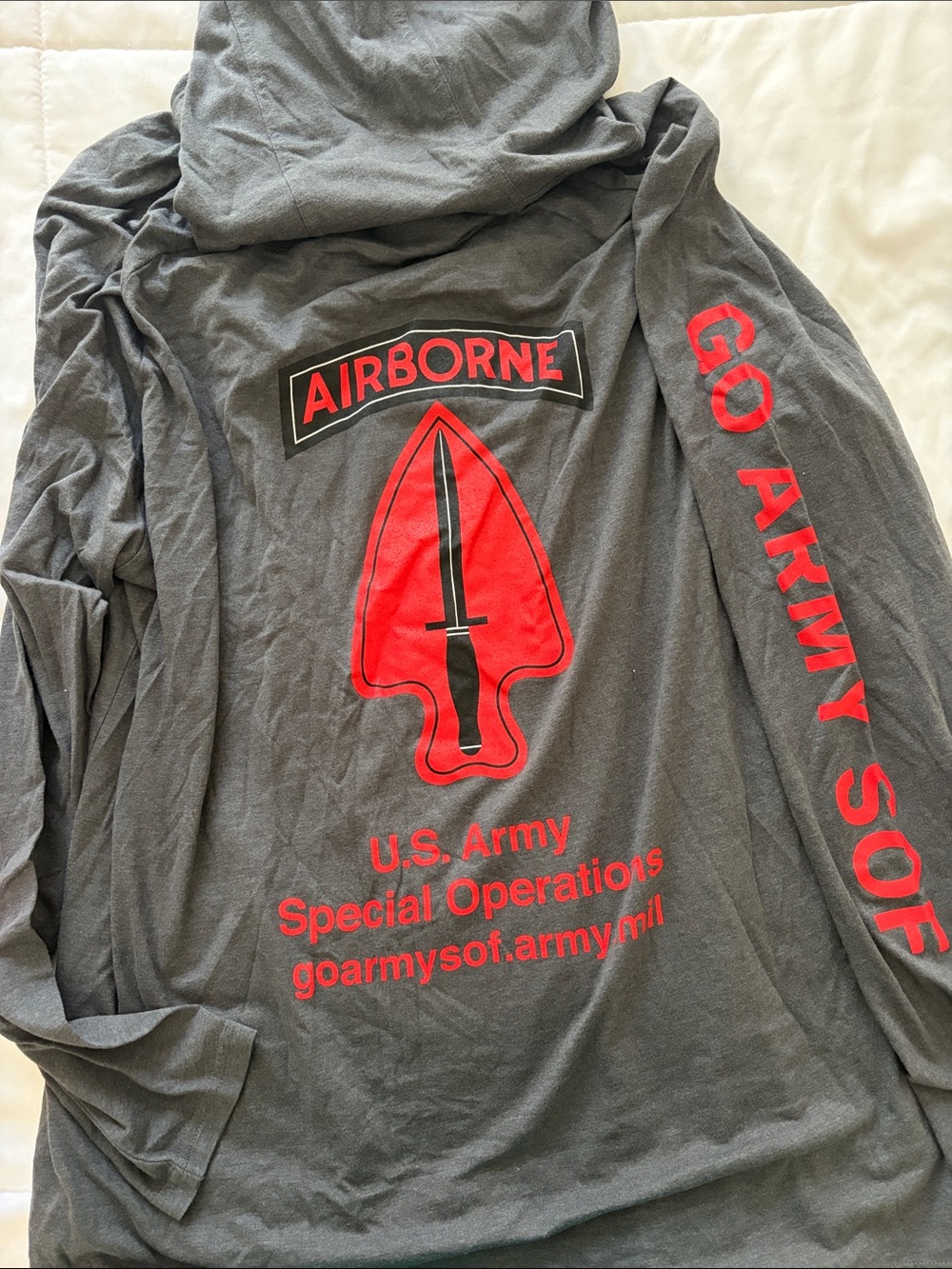 New Era Gray Hoodie Shirt with Red Airborne Special Operations Graphics
